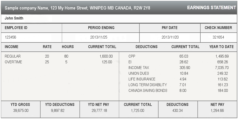 Sample Pay Stub Canada Online Pay Stub Generator