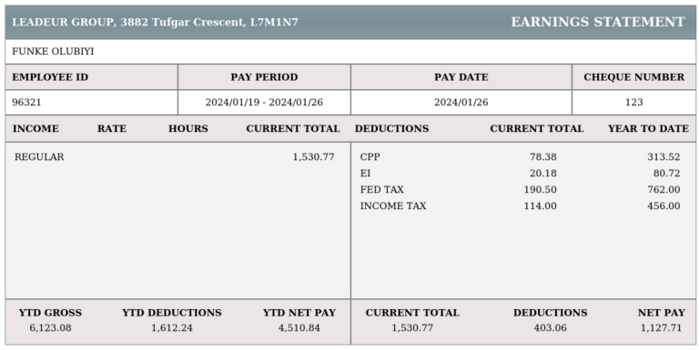 Canadian Paycheck stub generator Online, Canadian Instant Pay Stub